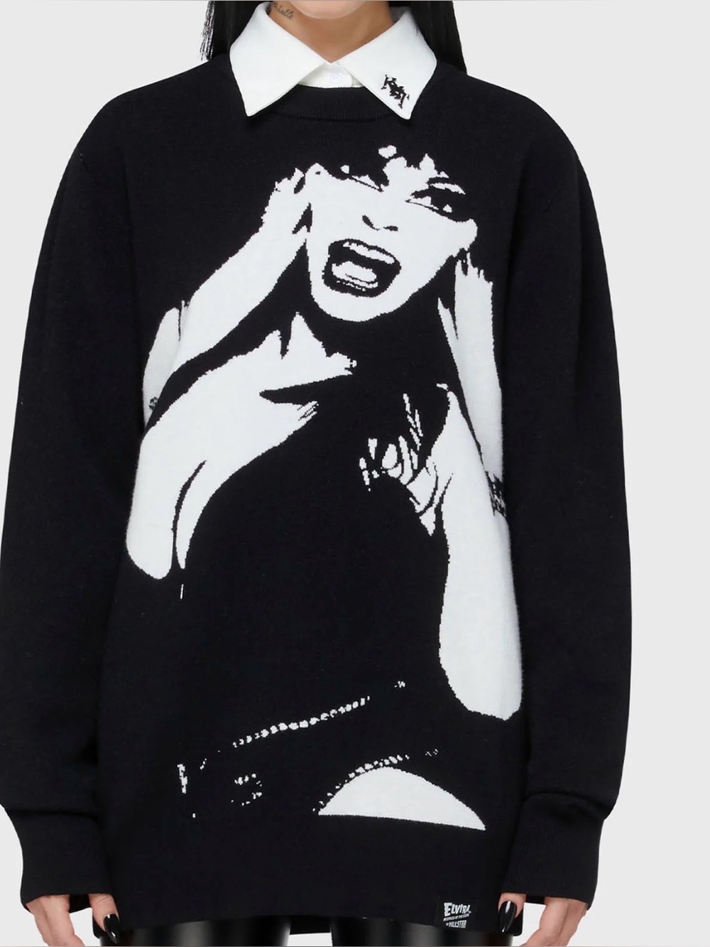 Killstar Elvira Mistress Of The Dark Black White Graphic Soft Knit Sweater Large